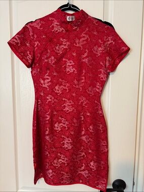 Traditional Red silk blend Chipao Dress